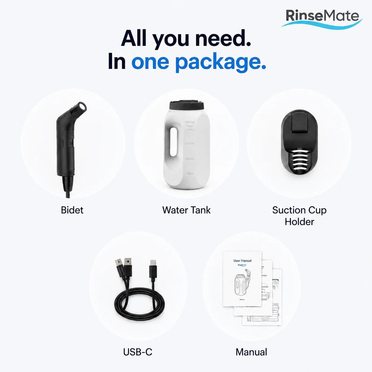 Items included with the portable bidet kit